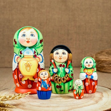 Nesting doll "muzzle", samovar, 5 puppet, suite