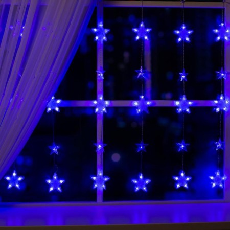 Garland "fringe" 2.4 × 0.9 m with nozzles "stars", IP20, transparent thread, 186 LED, glow blue, 8 modes, 220 V
