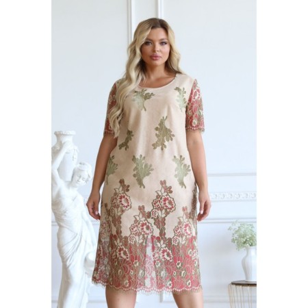 Women's dress, size 56, beige color, red-6