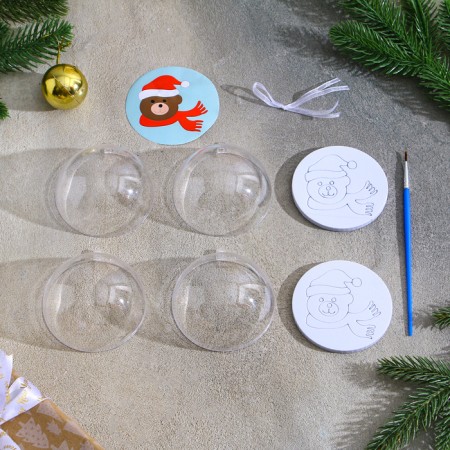 Christmas tree decoration for coloring "Bear" Size: 8 cm; 2 pcs., Brush-6