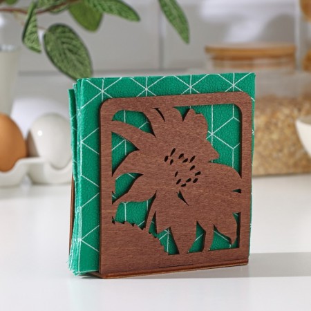 Wooden napkin "Flowering mood", 12 × 12 × 5.5 cm, brown color