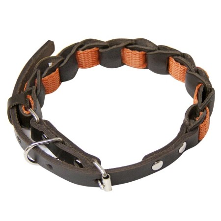 Collar leather weaved with a string "Zononic", Osh 34-43 x 1.4 cm, mix of flowers