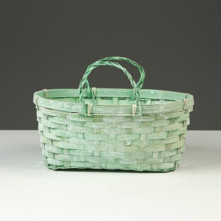 Wicker basket, 26 x 13 x 11 cm, green, bamboo-1