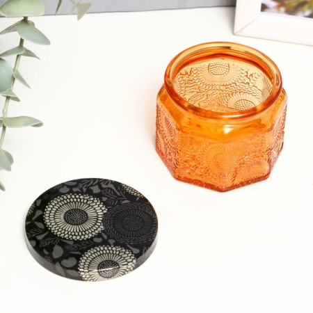Bank for candles glass with a lid "Flower" orange, polyhedron 5x7x7 cm-1
