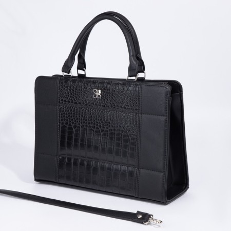 Women's bag El Masta with a zipper, external pocket, long belt, black color-2