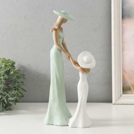 Souvenir Polystone "Mom with daughter" Green with wood color15.5x9.5x30 cm-4