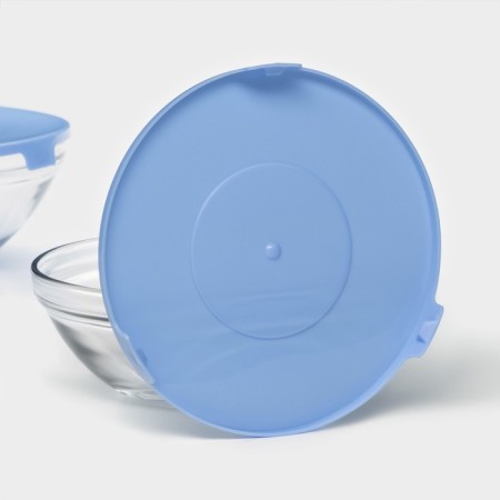 A set of glass salad bowls “Classic” with lids, 5 objects: 900/500/350/200/130 ml, blue color-4