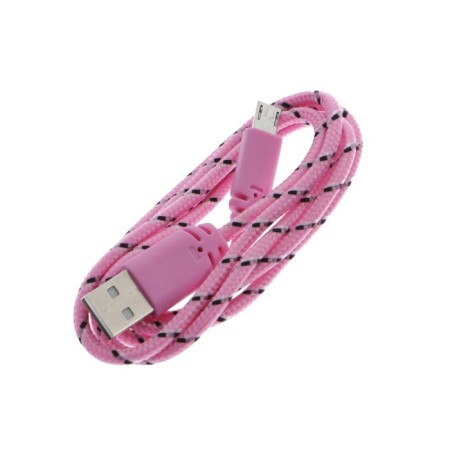 Luazon cable, microUSB - USB, 1 A, 1 m, nylon braid, pink-4