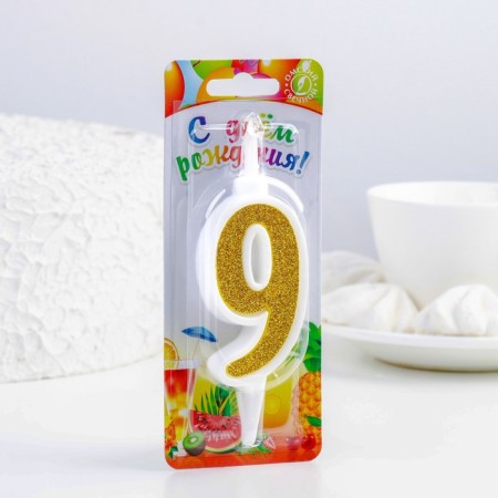 Candle for Cake "Super Blood", 10.4 cm, number "9", gold sparkle-2