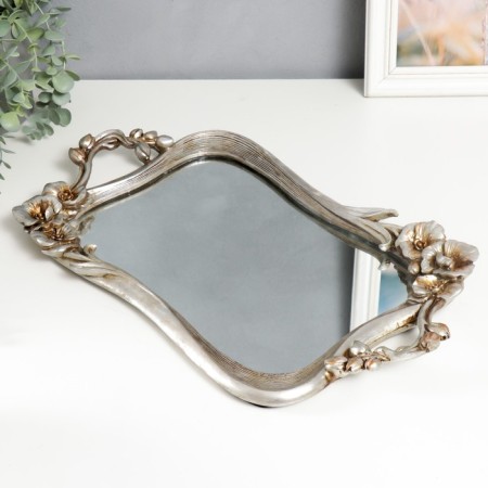 Top interior polystone with the "Flowers" mirror rectangular, silver 4.5x28x45 cm-1