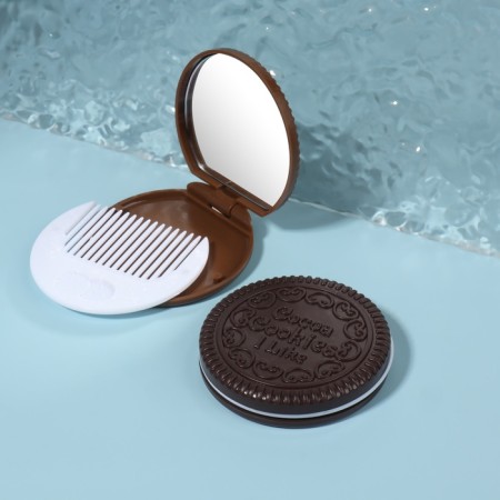 Mirror folding "chocolate miracle", with a comb, d = 6.6 cm, color mix-2