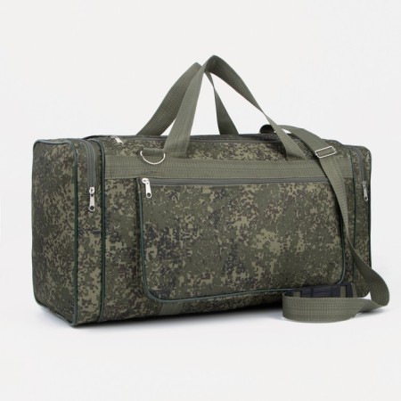 Road bag on lightning, 3 outer pockets, long belt, camouflage color/green