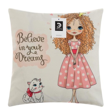 Pillowcase decorative Ethel girl stories »Dreams» 40x40 cm, velor-4