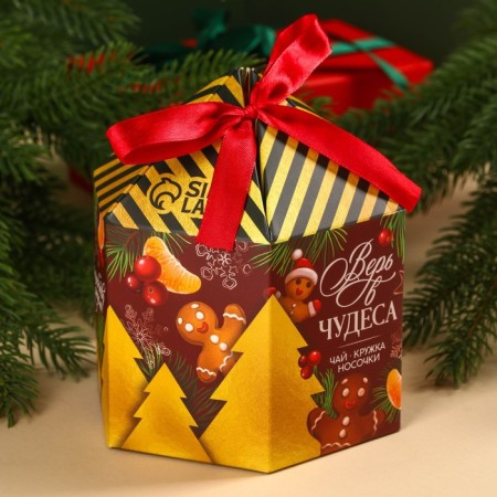 Gift set “Believe in Miracles”: black tea, taste: mulled wine, 50 g, mug 300 ml., Socks 36 - 39 size-5