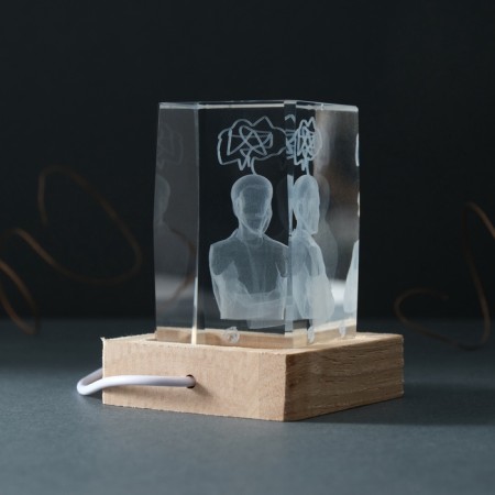 Souvenir glass backlight "rectangle. Thoughtrs" stand wood, USB 7x7x10-5