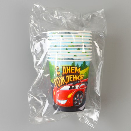A one -time paper glass "Happy Birthday" Racing, 250 ml-2