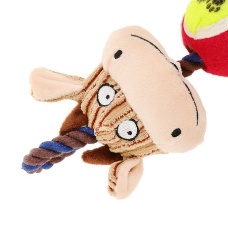 Toy for dogs 3-in-1 "cow": cable, soft with a squeak, felt ball, 30 cm-4