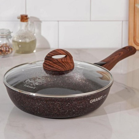 Granit Ultra Red, D = 24 cm pan, removable handle, glass cover, anti -stick coating, brown color