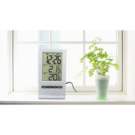 Clock - Electronic desktop an alarm clock with a weather station, 5.7 x 10.6 cm, 2 AG10-2