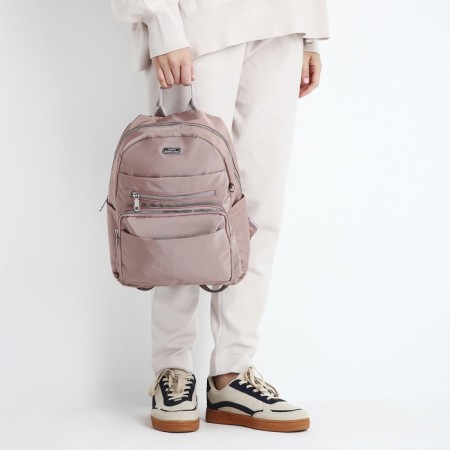 A backpack with a zipper, 5 outer pockets, pencil case, powder color-11