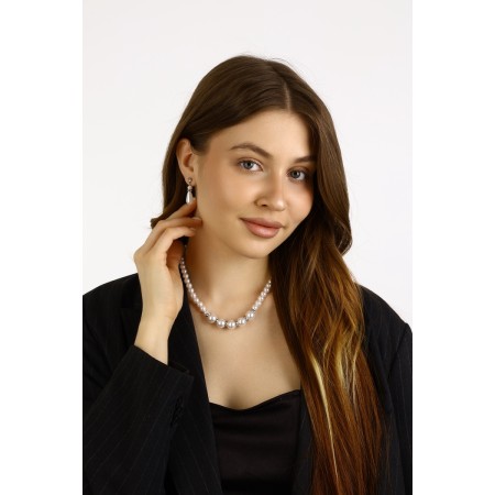 Set 2 objects: earrings, Antoinette necklace and a number of beads, white color in silver, 40 cm-3