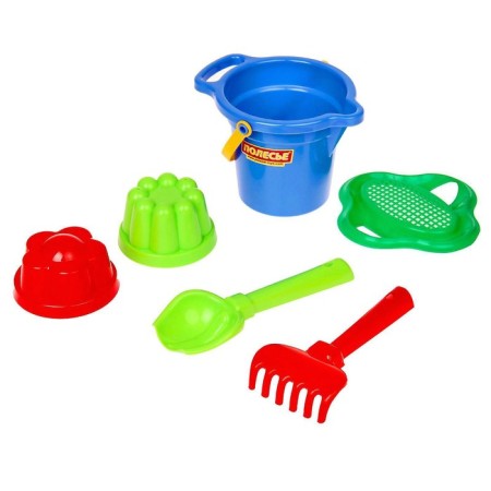 Sanding set No. 50: bucket, strainer-color, scoop, robberies, 2 molds for sand, mix color-3