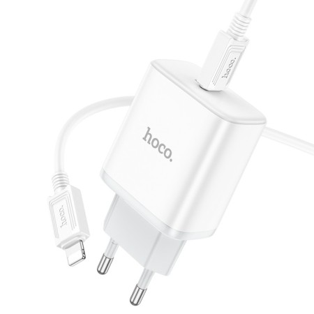 Network charger Hoco C104A, Type-C, 20 W, PD + Qc, Type-C-Lightning, 1 m, white-3