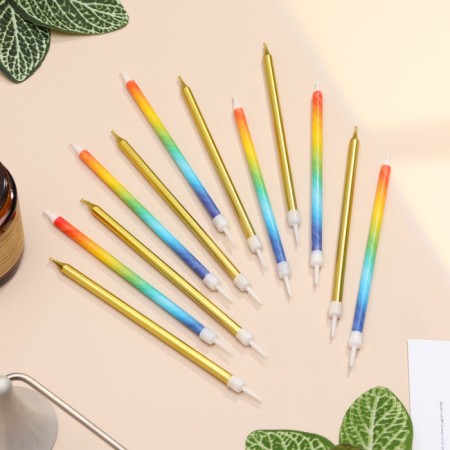 Candles for the Cake "Rainbow", 12 pcs, gold and multi -colored