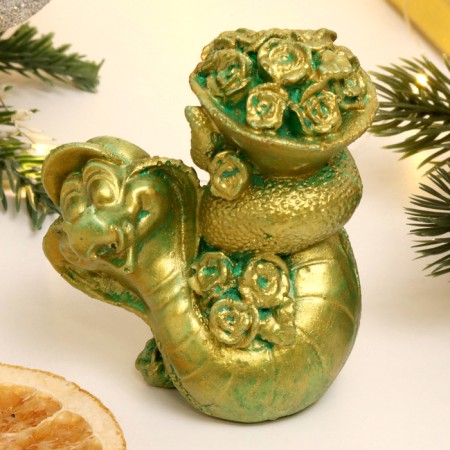 Figure "Snake with flowers" green with gilding, 7x7x5cm-2