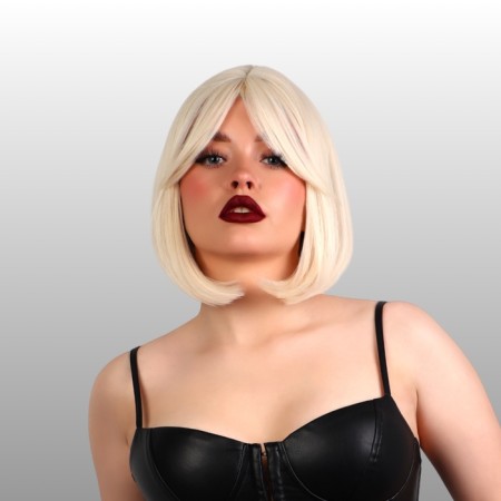 Artificial wig, with a bang, imitation of the skin, 30 cm, milk color-1