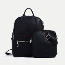 Women's backpack made of artificial leather with lightning, 4 pockets, bag, black color