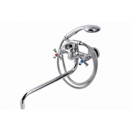 FAUZT FZS-435-07 bathtub mixer, two-wound, long spout, shower set, chrome