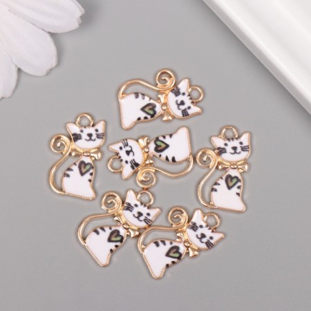 Decor for creativity metal, enamel "White Cat with a heart" 2x1.3 cm-2