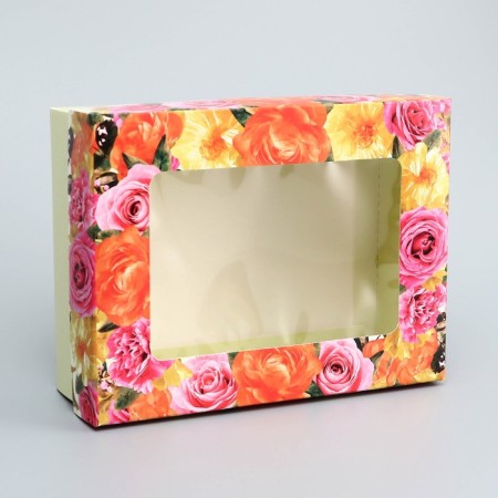 The box is folding, the lid is, "flowers", 16.5 x 12.5 x 5.2 cm with a window-3