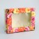 The box is folding, the lid is, "flowers", 16.5 x 12.5 x 5.2 cm with a window