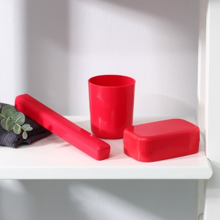 Road set, 3 objects: soap dish, glass, case for a toothbrush, color mix-7