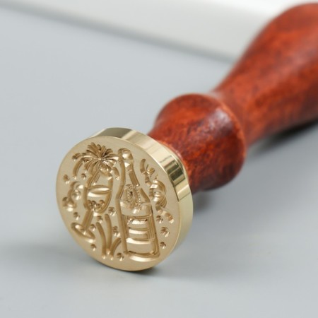 Printing for wax with a wooden handle "Champagne and salute" 9x2.5x2.5 cm-3