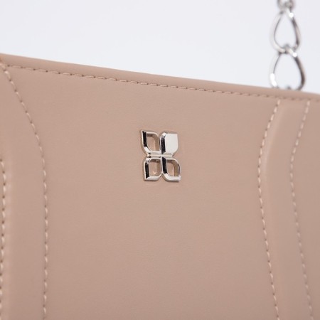 Women's bag El Masta with a zipper, external pocket, long belt, beige color-4