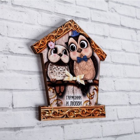 The key a wall -mounted “Harmony and Love”, Owls, 12.7 x 14.5 cm.-1