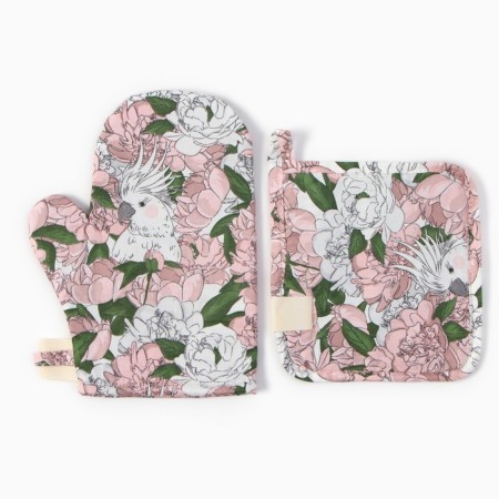 Set of kitchen. Ethel "Parrot": mittens 20x28 cm, severity 19x19 cm, 80% HL, 20% PE-2