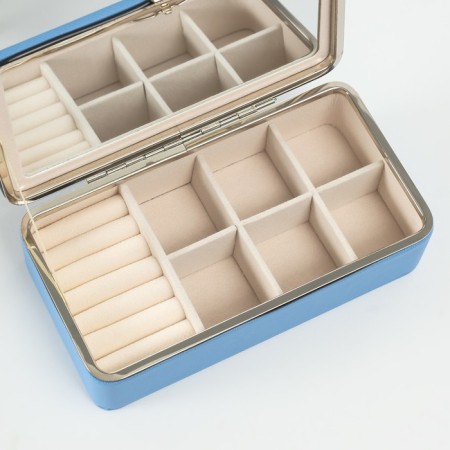 Casket to the leatherette for jewelry "Small ripples" blue-blue 10x18x6 cm-2