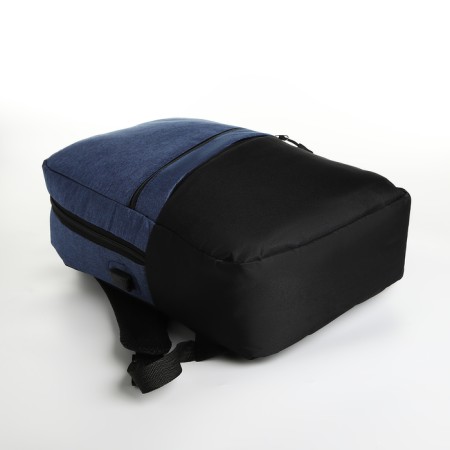 City backpack with USB from textiles with lightning, 2 pockets, black/blue color-5