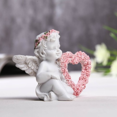 Figure Polystone "Angel with a Healthcare frame from roses" 6.2x7.6x4 cm-3