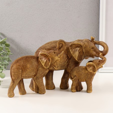 Souvenir Polystone 3D "Family Elephants" Dark Gold 32.5x10x17.5 cm