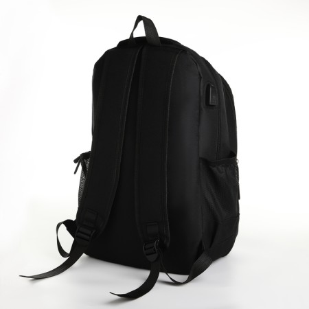 Youth backpack, 2 lightning departments, external pocket, with USB, black color-3