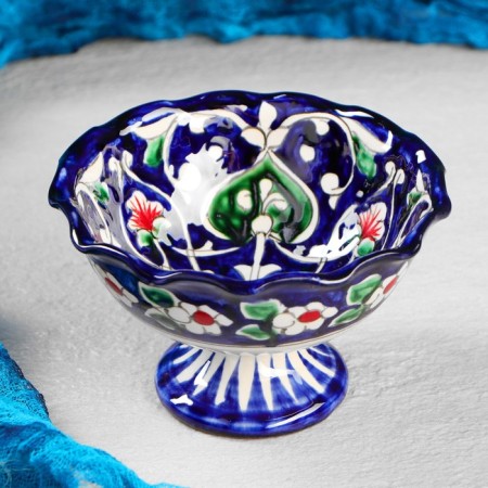 Candy of Rishtan ceramics "Flowers", 13 cm, blue