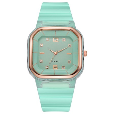 Women's watch, 4.1 x 4.1 cm, silicone strap, turquoise