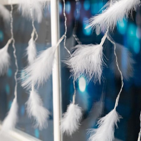 Garland "Curtain" 3 × 1.4 m with nozzles "feathers", IP20, transparent thread, 80 LED, glow warm white, 8 modes, 220 V-4