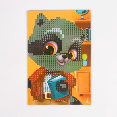 Diamond mosaic with partial filling on the stand for children "Raccoon", 10 x 15 cm-3