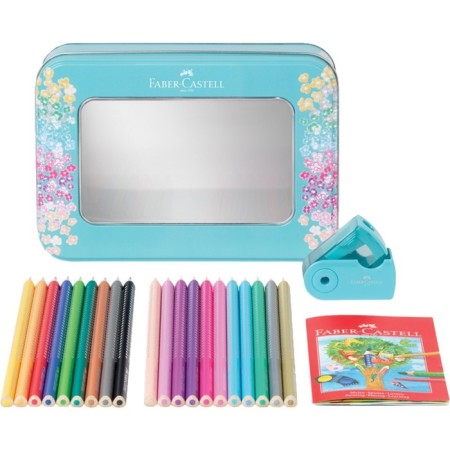 Color Faber-Castel "Sparkle", 20 colors + sharpener, trihedral, in a metal box